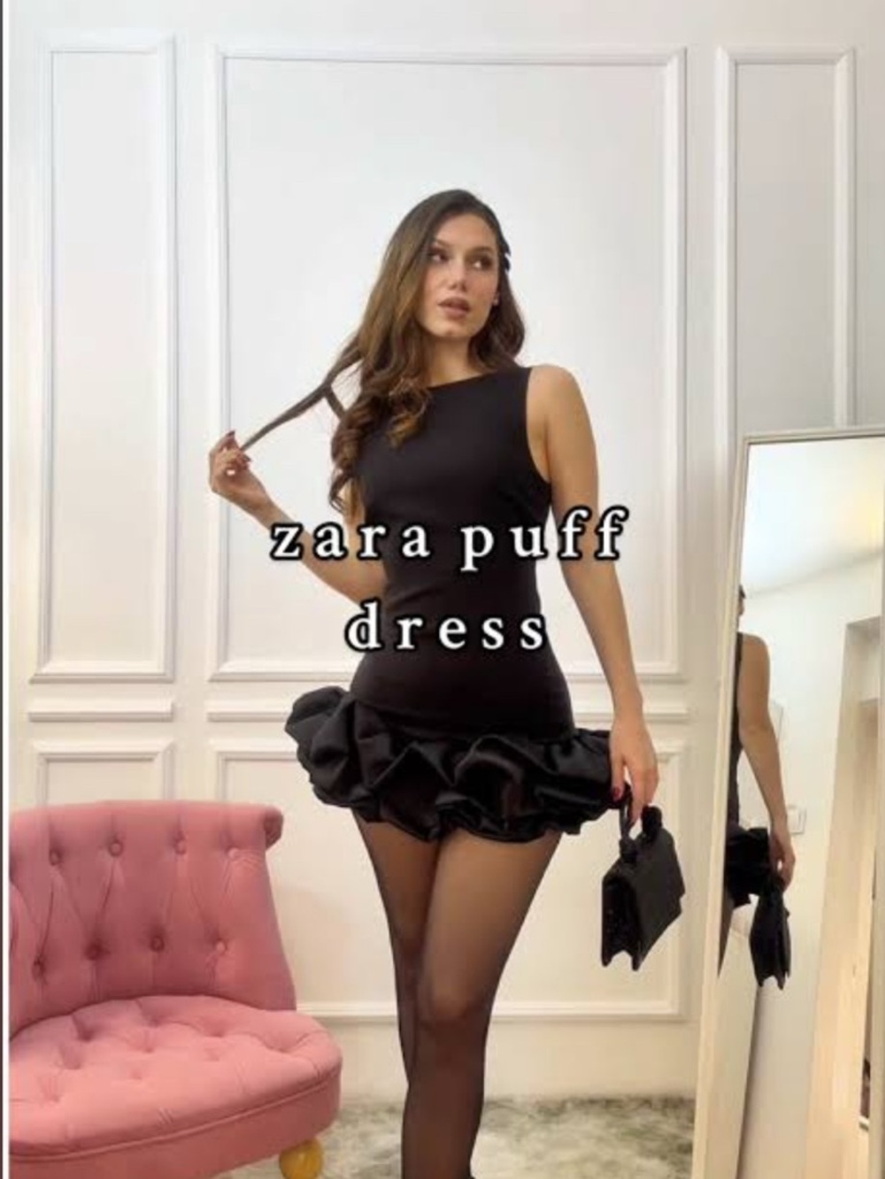 Zara Black Sleeveless Puff-Hem Mini Dress